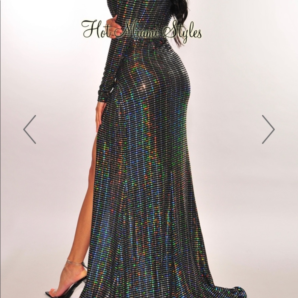 Low Cut Multi Color Sequin Gown With Train - image 2